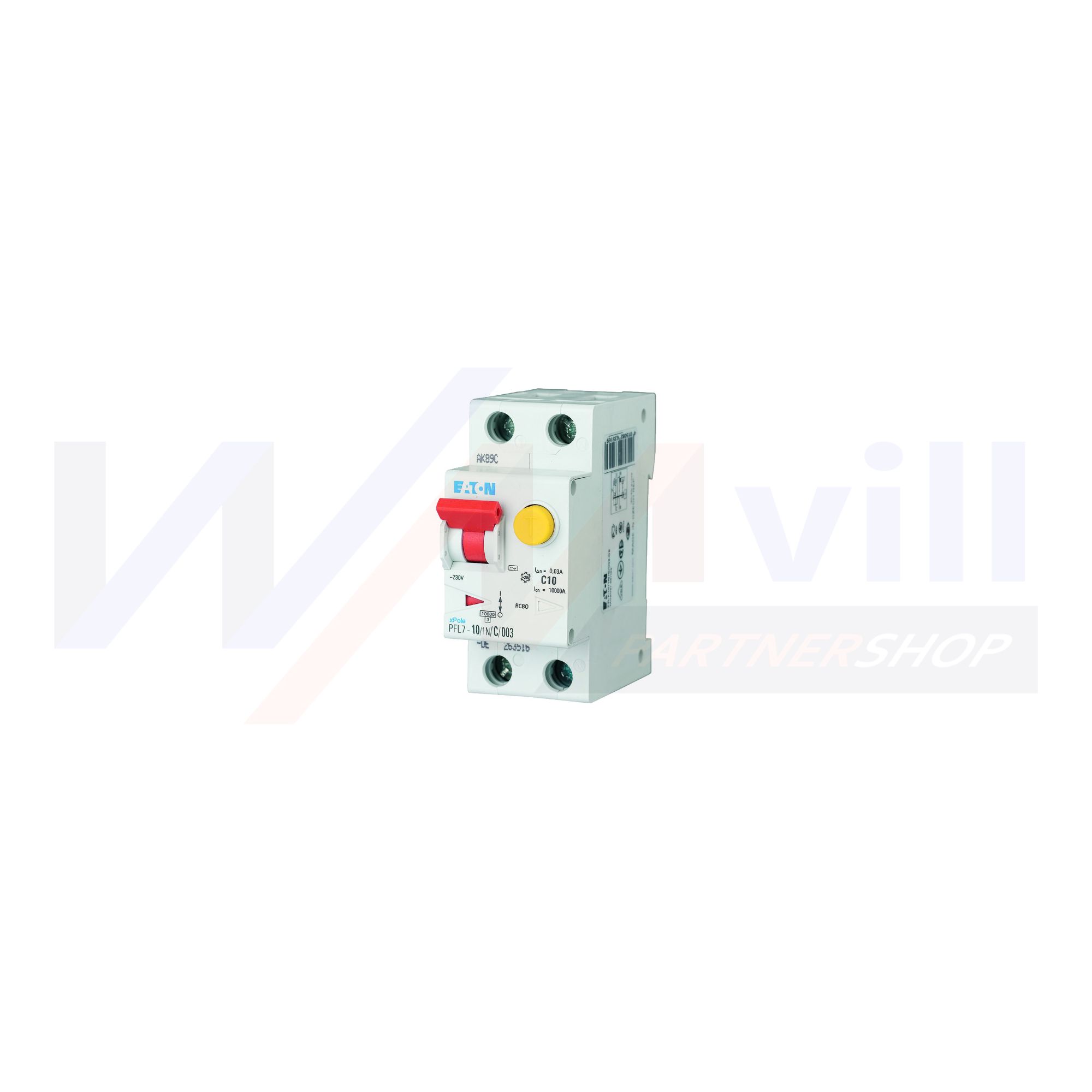 Áramvédő(FI)-kismegszakító 1P+N 10A C-jelleg 0.03A A-típus PFL7-10/1N/C/003-A-DE EATON