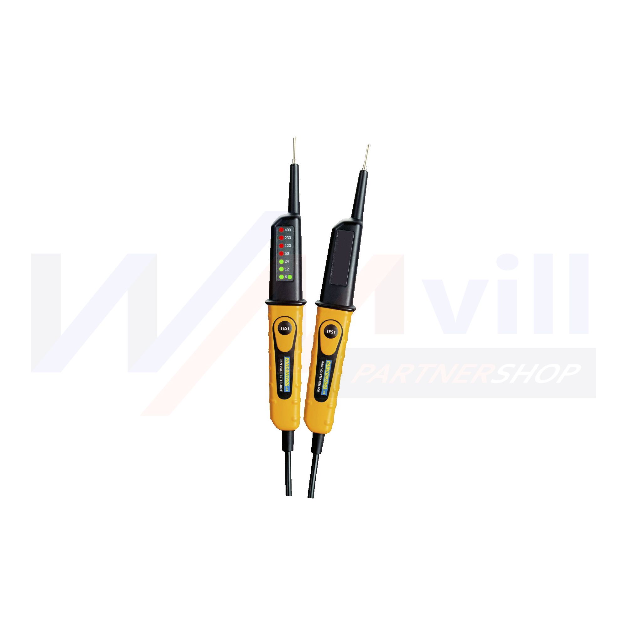 Feszültségvizsgáló +FI-teszt 2P-ellenőrzés 6-400V LED-kijelzés PAN Volttester 400FI Pancontrol