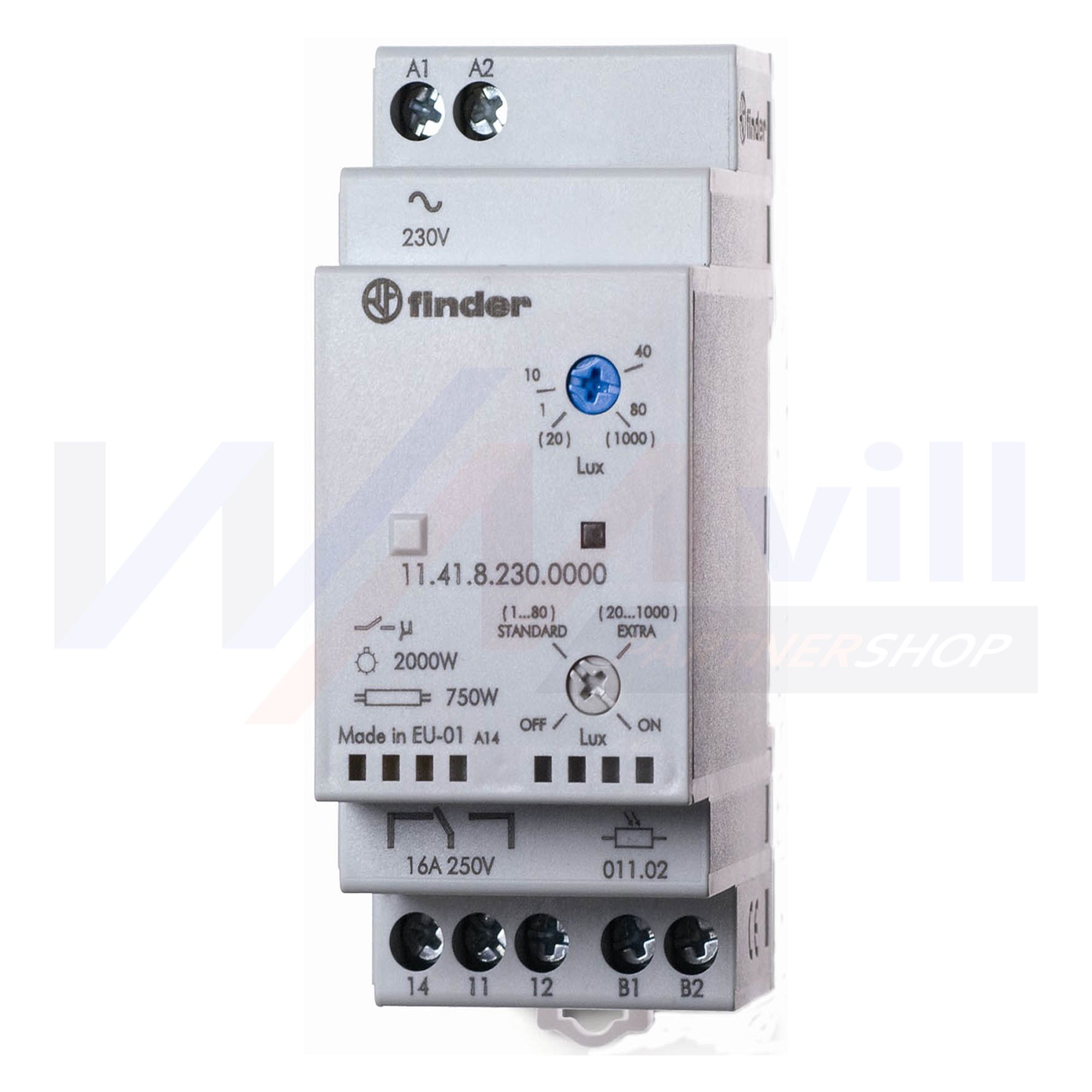 Sorolható alkonykapcsoló érzékelővel 230V 50-60Hz 1-1000lx 2000W/izzó 2M 11.41.8.230.0000 FINDER