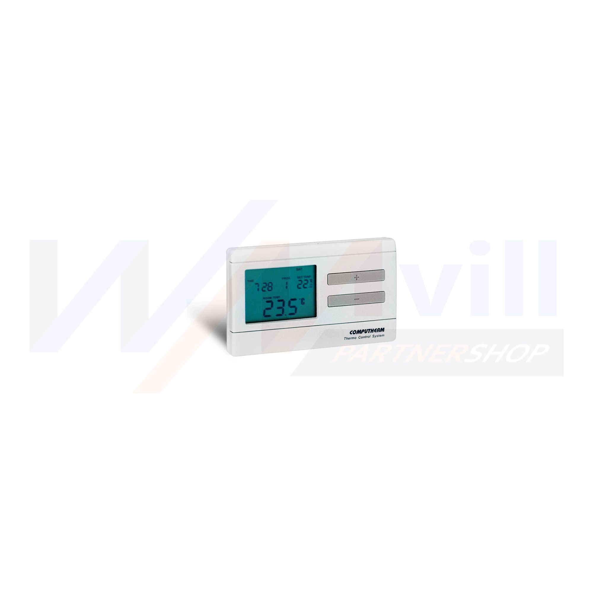 Szobatermosztát programozható LCD +2xAA1,5V-elem digitális 5-40°C 8A 230V elektronikus QUANTRAX