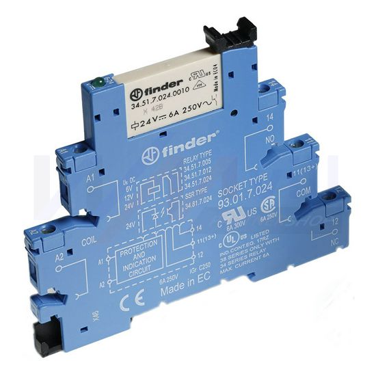 Csatolórelé keskeny 6A 1-v csavaros 24VAC 24VDC monostabil IP20 38.51.0.024.0060 FINDER